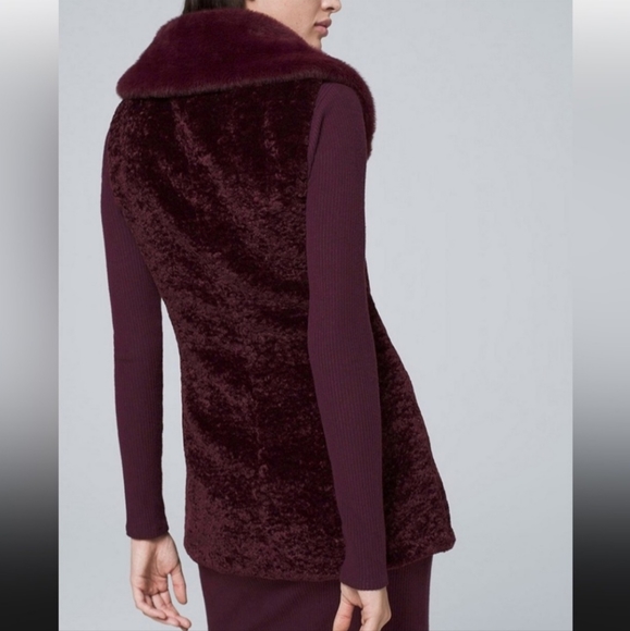 White House Black Market Cabernet Long Faux Fur Vest-Women's SZ Small - Picture 5 of 6